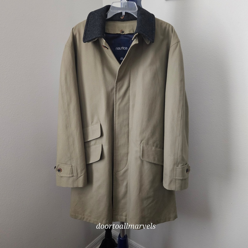 VTG 90s Y2K Nautica Convertible Car Coat Khaki Cotton Preppy Gorpcore Men sz 40R